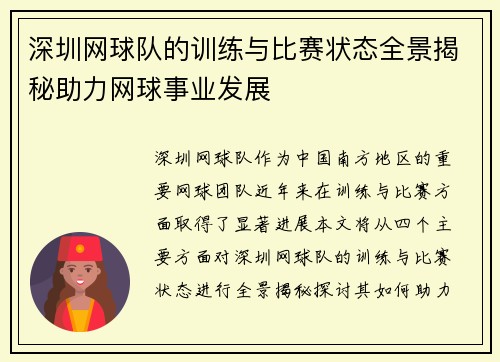 深圳网球队的训练与比赛状态全景揭秘助力网球事业发展